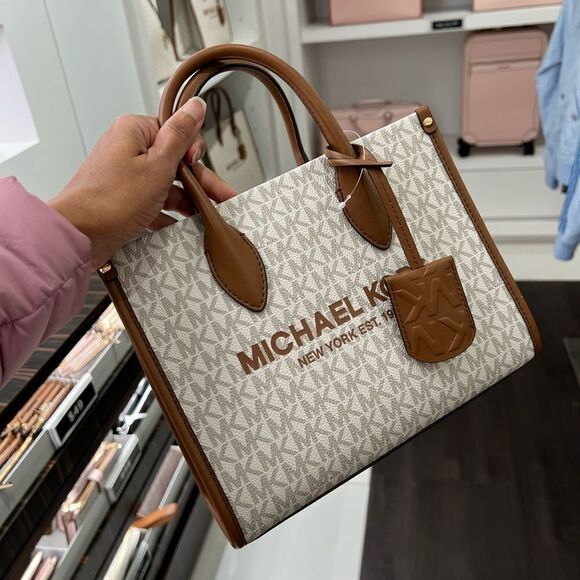 Michael Kors Mirella SM Shopper Vanilla  Messenger Shoulder Xbody Purse Logo - Picture 10 of 13